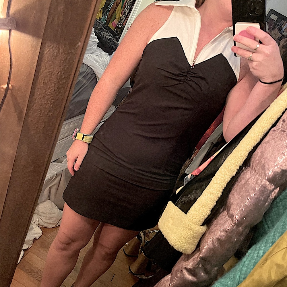 Cider Black and White Halter Dress